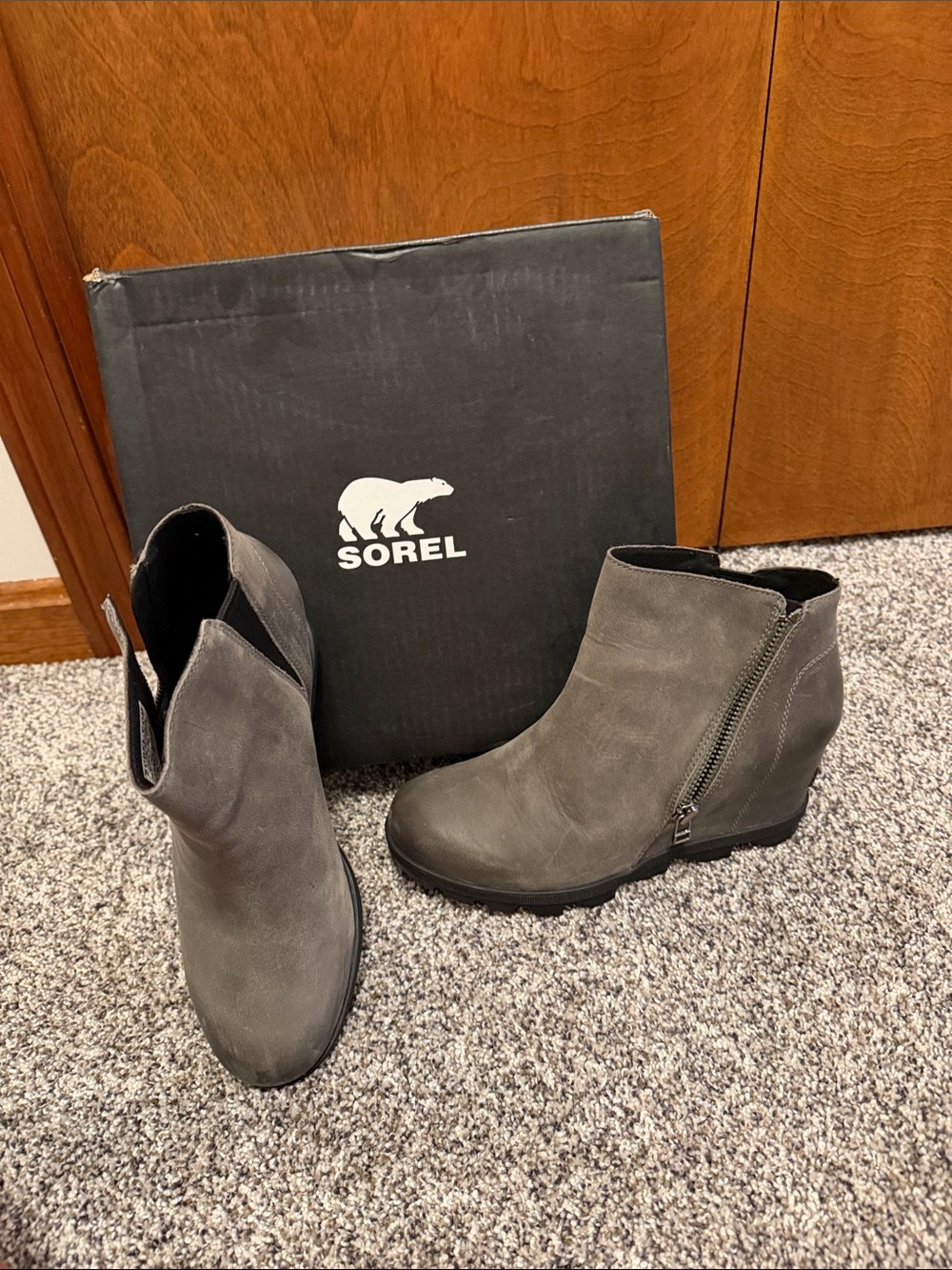 Sorel Gray Wedge Ankle Booties with Side Zip